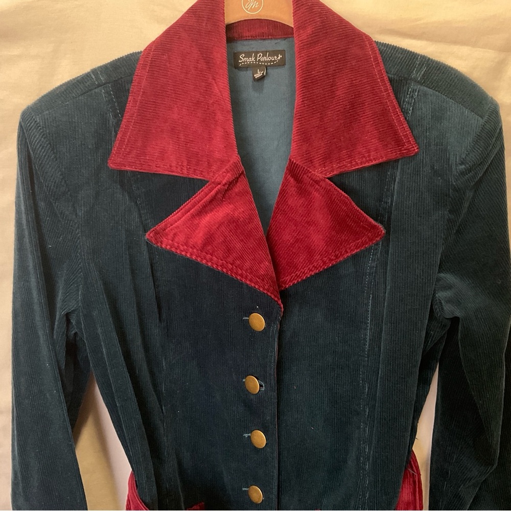 SMAK PARLOUR Corduroy Women's Teal and Red Jacket size L - Picture 6 of 10